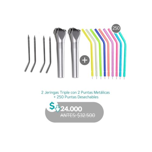 2 Jeringas Triple con 2 Puntas Metálicas  + 250 Puntas Desechables - Importado